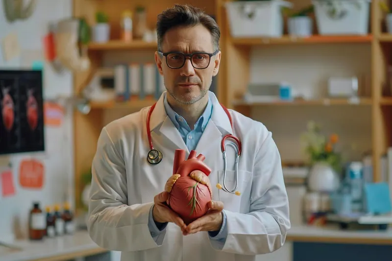 Medical professional holding an anatomical heart model